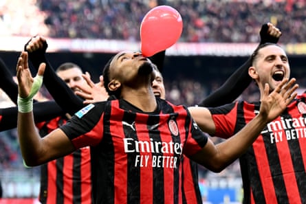 Christopher Nkunku celebrates his opening goal against Verona by blowing up a balloon