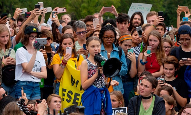Swedish environment activist Greta Thunberg speaks at a climate protest outside the White House