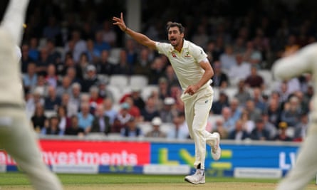 Mitchell Starc appeals for for an LBW in the fifth Test.