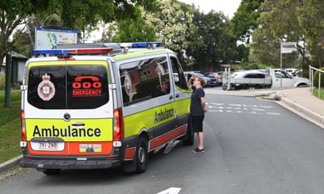 An ambulance is seen at the entrance to the Holy Spirit Nursing Home Carseldine in Brisbane on Wednesday.
