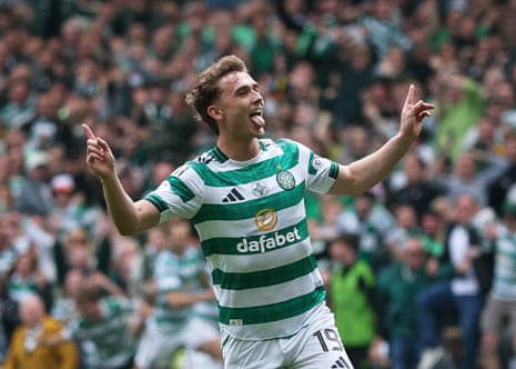 Celtic’s Callum Osmand celebrates scoring their third goal.
