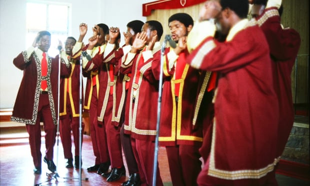 Ladysmith Black Mambazo in a Durban township church during the Rhythm of Resistance shoot in 1979.