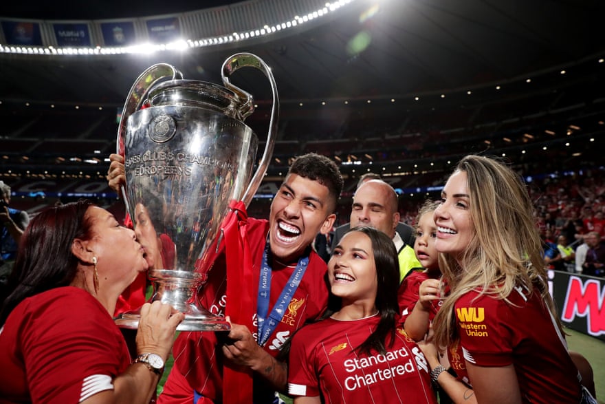 Roberto Firmino and his family celebrate Liverpool’s victory over Tottenham Hotspur in the 2019 Champions League final.