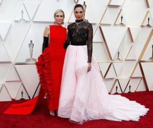 Kristen Wiig and Gal Gadot in Valentino and Givenchy couture- very ‘complicated Lasagne meal’ chic, which we love