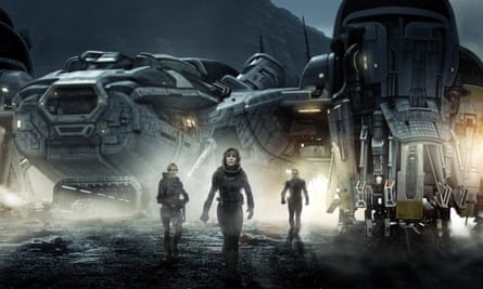 Rapace with Charlize Theron and Michael Fassbender in Prometheus.