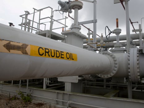 A maze of crude oil pipes and valves at the Strategic Petroleum Reserve in Freeport, Texas.