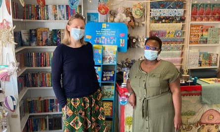 Masked staff at Moon Lane bookshop, Ramsgate