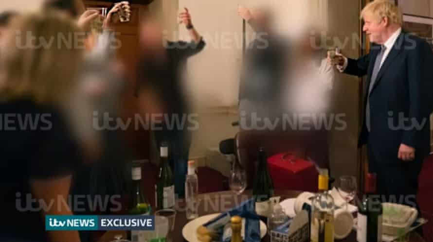 Picture obtained by ITV of PM drinking at a party in No 10 on 13 November 2020