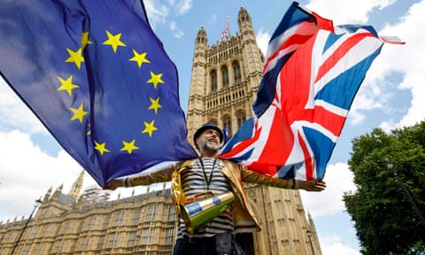 Anti-Brexit demonstrator outside the Houses of Parliament during the Commons debate on the European Union withdrawal bill.
