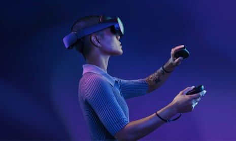 A person experiences the new Meta Quest Pro VR headset