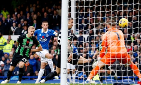 Vitaliy Mykolenko scores their first goal against Brighton.