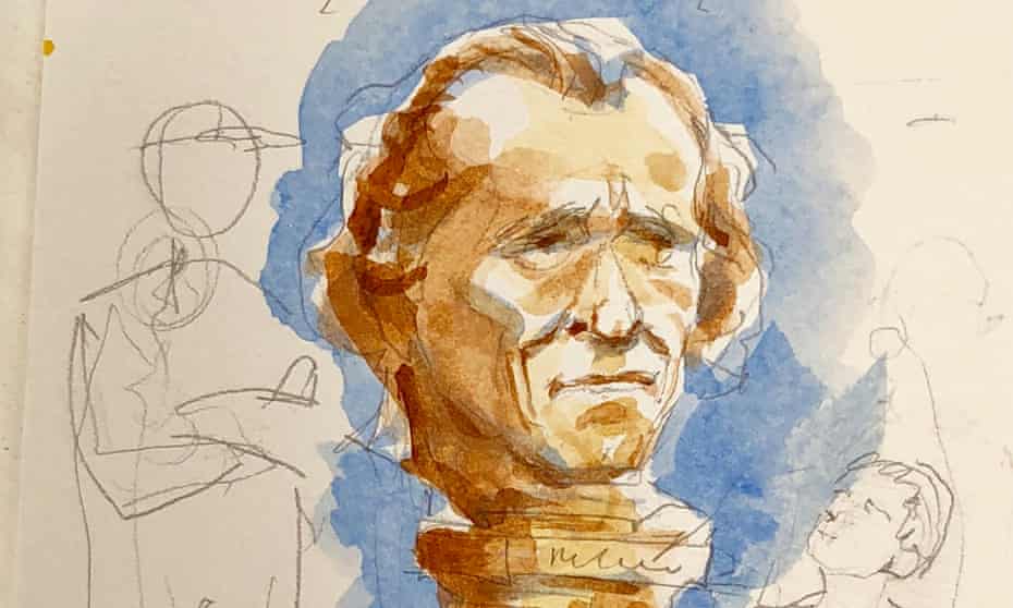 A sketch of a possible sculpture honoring Charles Bukowski.