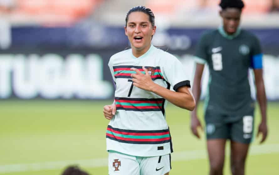 Kika Nazareth smiles during Portugal’s 3-3 draw against Nigeria during their match at the 2021 WNT Summer Series.
