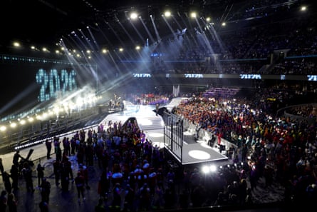 A general view of the stage for the closing ceremony of the 2026 Commonwealth Games in Glasgow.