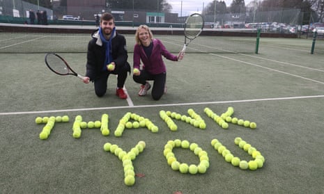 A message from the Dunblane Tennis Club spells out ‘thank you’ in tennis balls.