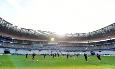 The France team during a training session at the Stade de France where they will face Romania in the opening match of the European Championship on Friday evening