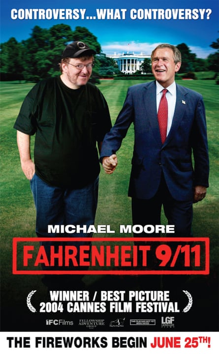 The poster for Fahrenheit 9/11, the biggest-grossing documentary film ever made.