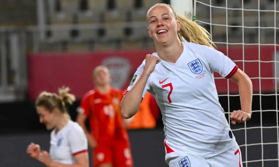 Beth Mead celebrates scoring in the one-sided win over North Macedonia