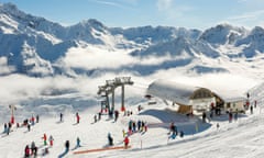 France, Savoie, Beaufortain, Hauteluce, Les Contamines, stage of life of winter sports, Skiers using the ski-lift<br>HWDDPN France, Savoie, Beaufortain, Hauteluce, Les Contamines, stage of life of winter sports, Skiers using the ski-lift