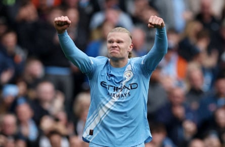 Manchester City’s Erling Haaland shows his feelings after breaking the deadlock.