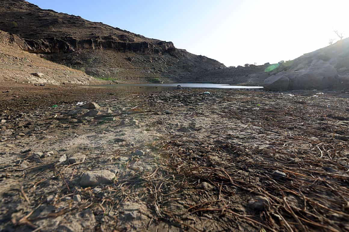 A drought-affected reservoir in Yemen
