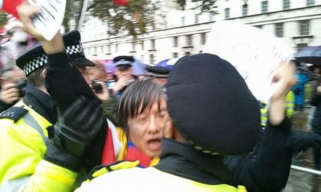 Shao Jiang and police at the human rights protest