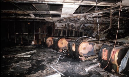 The burnt-out remains of the ticket hall following the Kings Cross fire in 1987.