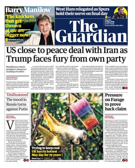 The Guardian front page 25 May