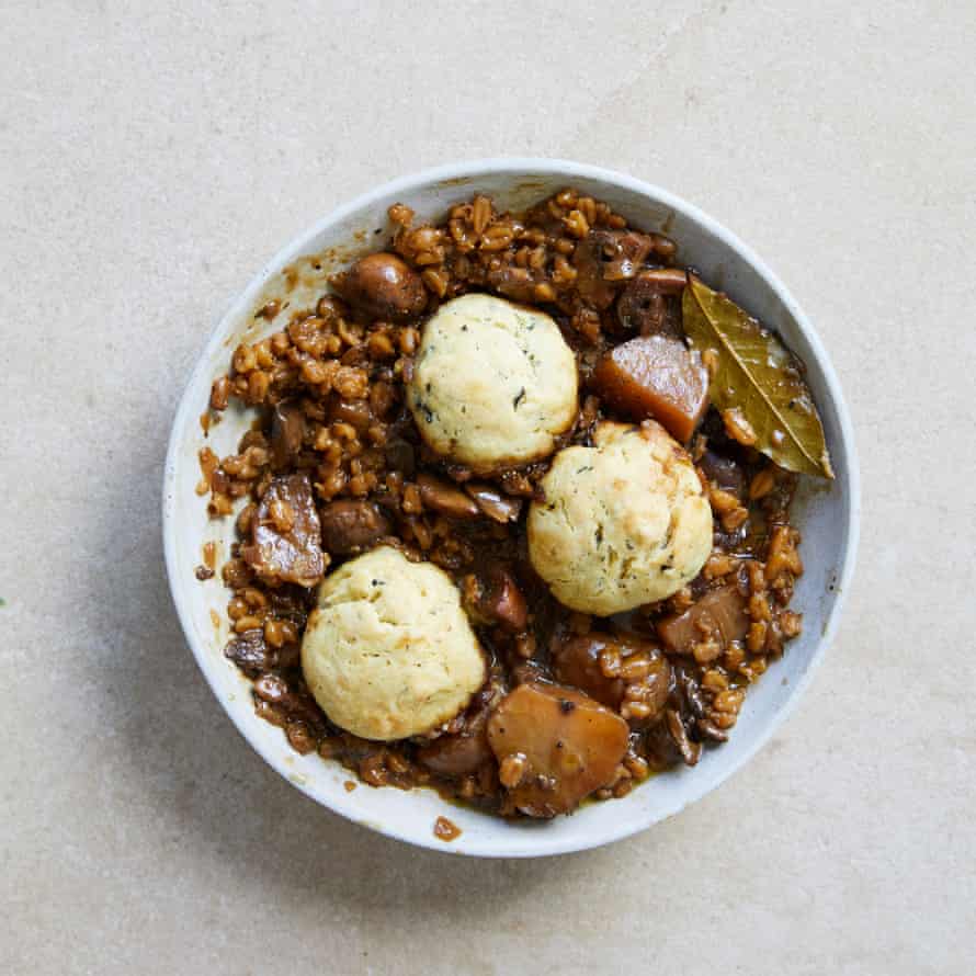 Gill Meller Mushroom and Jerusalem artichoke stew with seaweed balls.