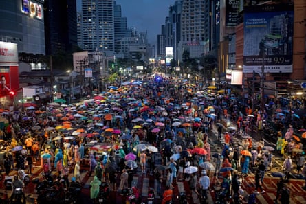 Pro-democracy protesters gather in support of the Move Forward party in Bangkok in July after Thailand’s parliament blocked the party leader Pita Limjaroenrat’s prime ministerial nomination.