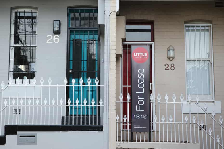A “For Lease” sign is displayed outside a terrace house in the suburb of Paddington in Sydney