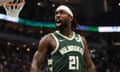 Patrick Beverley of the Milwaukee Bucks reacts to a score during a first-round playoff game last month against the Indiana Pacers.