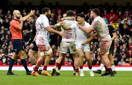 Georgia players celebrate their victory in Cardiff last year