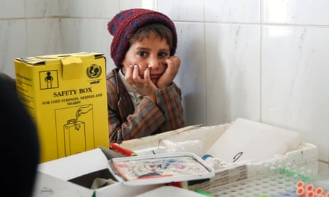 A Yemeni child at a medical centre on the outskirts of the capital Sana’a.