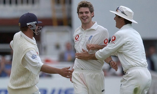 Jimmy Anderson (centre) made his Test debut in 2003 against Zimbabwe, the last time they toured England.