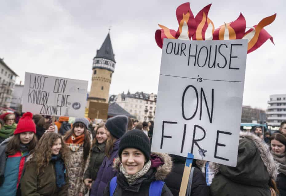 Students protest for a climate-friendly policy in Frankfurt, Germany, on 1 February.
