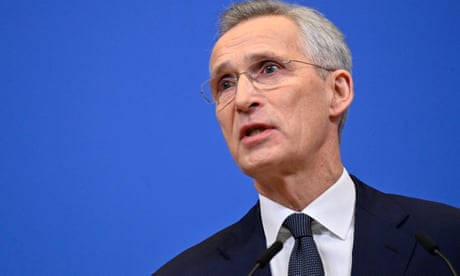 Jens Stoltenberg talks during a press conference