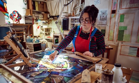 Nathalie Hildegarde Liege, a stained glass artist at her studio in Shrewsbury, Shropshire.
