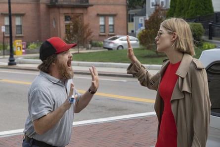 Macon Blair and Rosamund Pike in the Netflix film I Care A Lot.