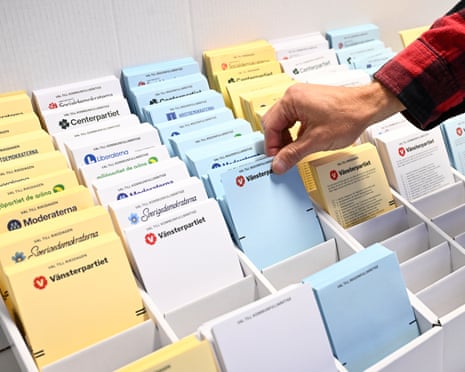 Ballot papers are prepared for early voting at Stockholm City Hall in Stockholm, Sweden.