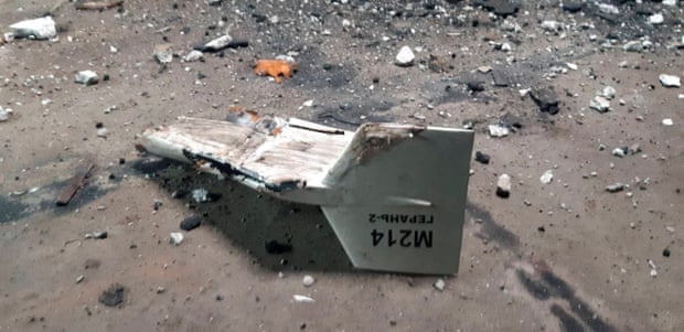 The wreckage of an unmanned drone aerial vehicle.