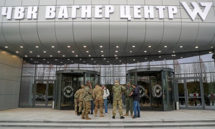 Visitors gather outside PMC Wagner Centre in St Petersburg on 4 November 2022.