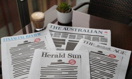 The front pages of Australian daily newspapers on Monday replicated a heavily redacted government document as part of a united campaign to challenge laws that effectively criminalise journalism and whistleblowing. 