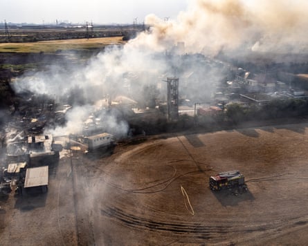 Aerial view of smoke rising from the fires in Wennington.