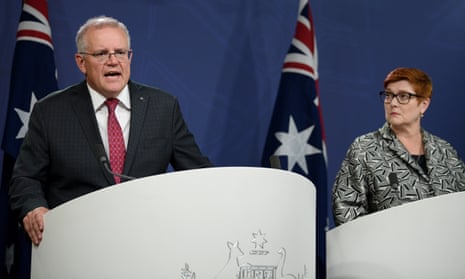 The Australian prime minister, Scott Morrison, pictured with defence minister Marise Payne, says the rate of coronavirus infection in India is ‘rapidly escalating’