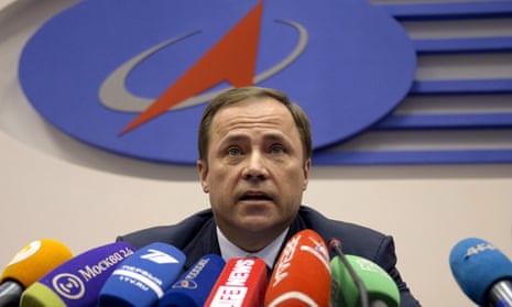 Russian Space Agency (Roscosmos) head Igor Komarov speaks during a press conference on Progress 59.