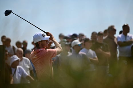 Alex Smalley watches his drive from the 14th