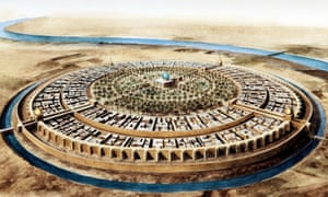 بغداد المدينة المستديرة في القرن العاشر ، ذروة الخلافة العباسية. شكل توضيحي