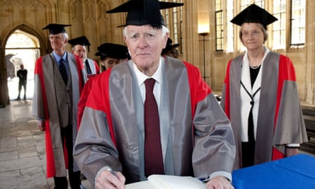 John le Carré receiving an honorary doctorate in Oxford, 2012. He had gained a first in modern languages there in 1956.