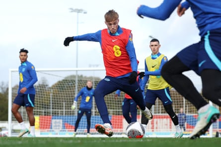 Cole Palmer of England trains during an England training session at St George's Park.